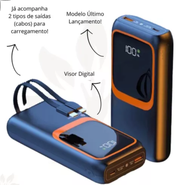 Carregador Portátil Powerbank Turbo Rápido 20000mah C/ Cabos Cor Preto - Image 4