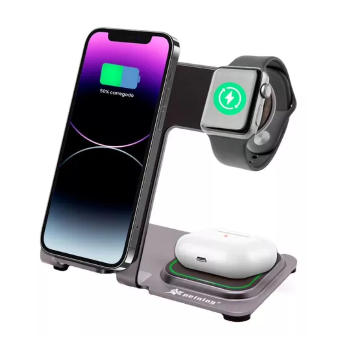 Base Carregadora Dock Station Apple Watch Airpod iPhone Cor Preto