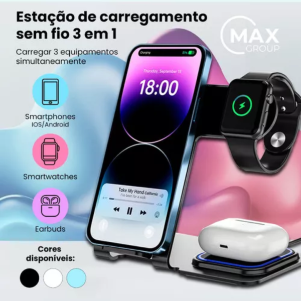 Base Carregadora Dock Station Apple Watch Airpod iPhone Cor Preto - Image 2