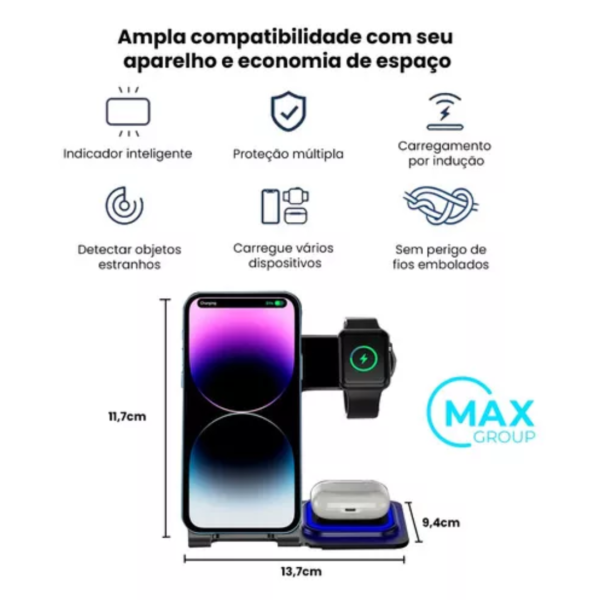 Base Carregadora Dock Station Apple Watch Airpod iPhone Cor Preto - Image 3