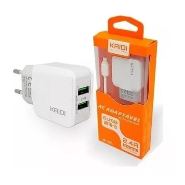Carregador Kaidi Turbo Celular Smartphone 2 Usb Cabo Tipo C Cor Branco - Image 6