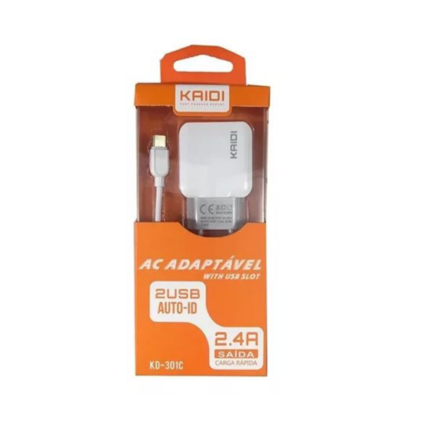 Carregador Kaidi Turbo Celular Smartphone 2 Usb Cabo Tipo C Cor Branco - Image 4